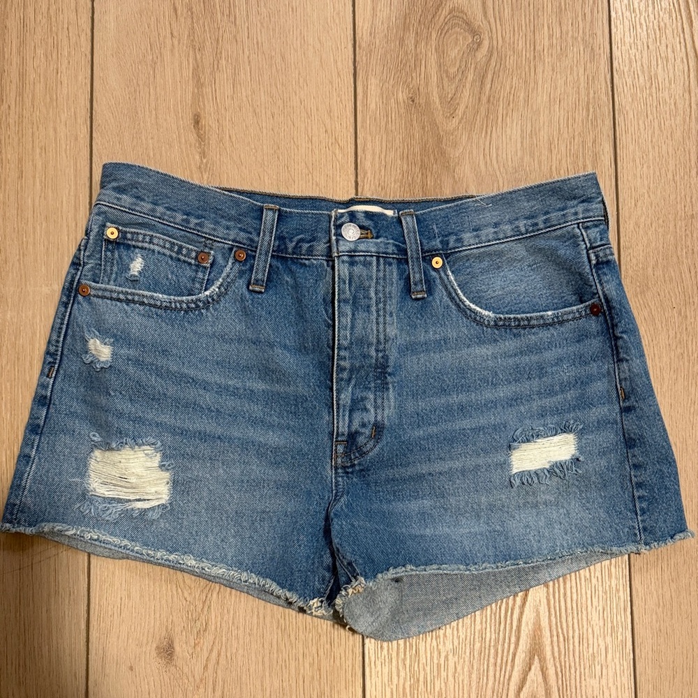 Madewell Relaxed Blue Distressed High-Rise Denim Shorts size 29